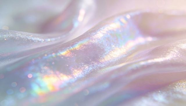 Opalescent iridescent fabric macro with pastel prism sheen and glitter flares