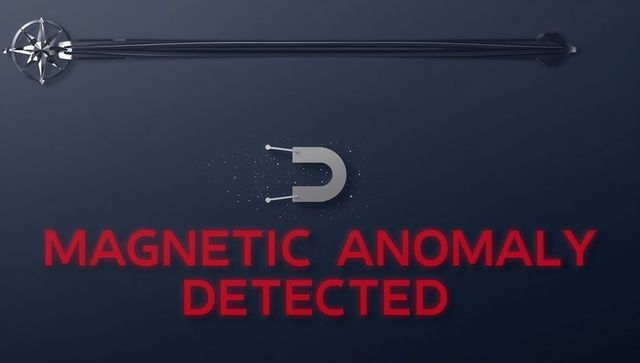 Displaying magnetic anomaly detected warning on dark ui with metallic magnet and compass