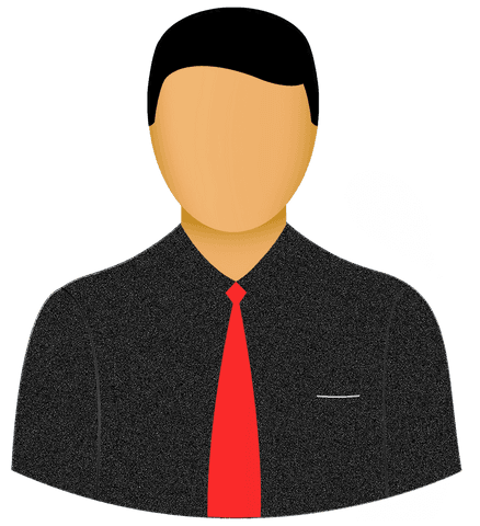Digital vector illustration depicting a businessman with a red tie on a transparent background. Suitable for use in corporate design, promotional materials, websites, and presentations where a formal, professional theme is desired. Offers clear and bold representation of business attire.
