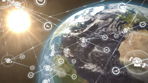 Global Network Connections Around Earth in Digital Animation