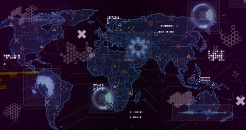 Global Digital Interface Overlay on World Map - Download Free Stock Images Pikwizard.com