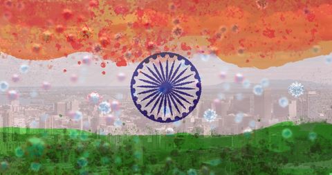 Indian Flag Overlay with COVID-19 Virus Cells