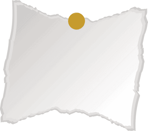 Torn note with yellow pushpin on transparent background