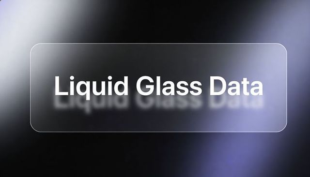 Liquid glass data ui panel on dark gradient with rounded translucent glass