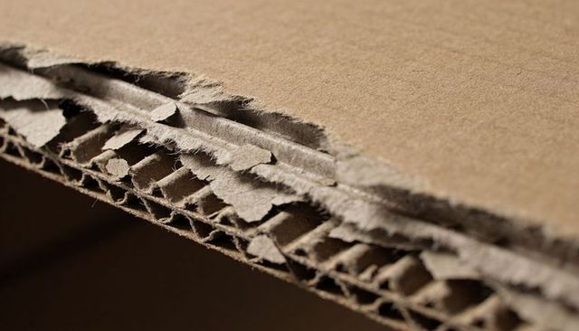 Torn Corrugated Cardboard Edge Showing Fluted Core and Fibrous Texture Macro Detail Honeycomb Closeu