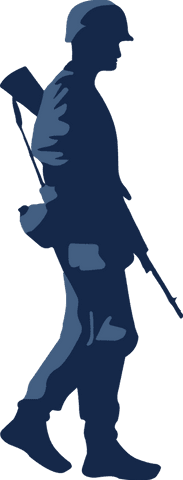 Military soldier silhouette with rifle on transparent background