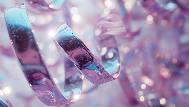 Ethereal Coiled Ribbon with Water Droplets in Digital Abstract Art