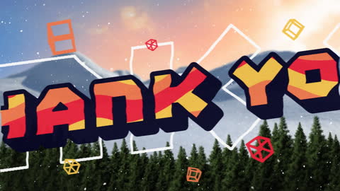 Festive Thank You Animation with Snowflakes and Mountains