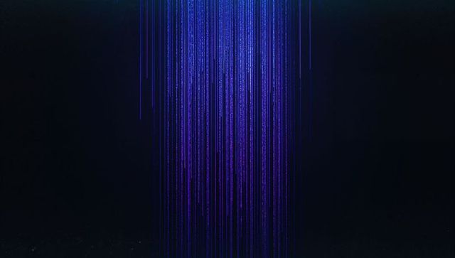 Cascading blue purple light streams in dark digital artwork