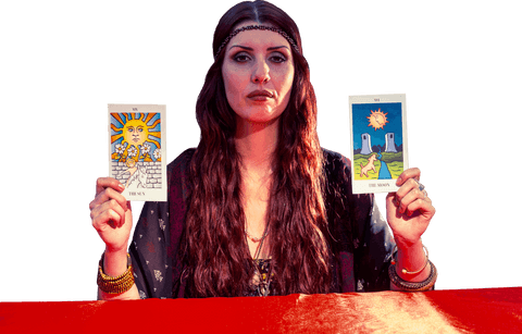 Transparent fortune teller showing tarot cards portrait