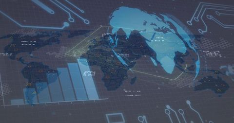 Futuristic World Map with Holographic Data Interface