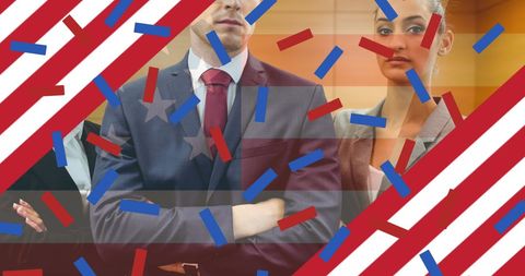 Business Professionals with American Flag Confetti