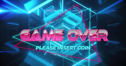 Retro game over screen with neon tunnel and futuristic design