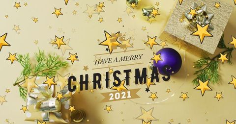 Festive Christmas Greeting with Gold Gifts and Sparkling Stars