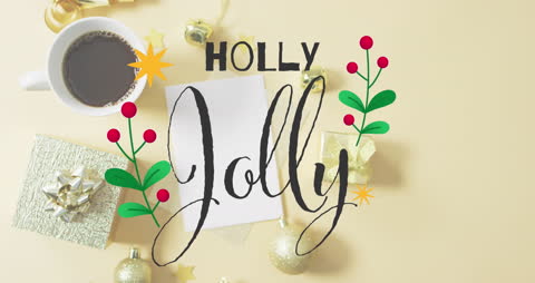 Festive Holiday Greeting with Coffee and Christmas Decorations