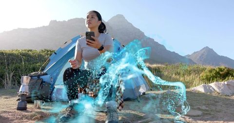 Adventurous Camper Projects Holographic Water in Wilderness