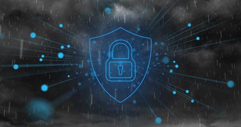 Cybersecurity amid Stormy Clouds with Lock and Shield Symbol - Download Free Stock Images Pikwizard.com