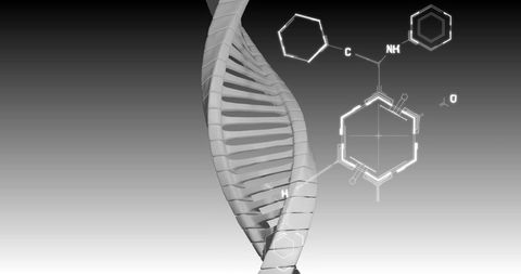 Digital data interaction with dna strand in abstract science