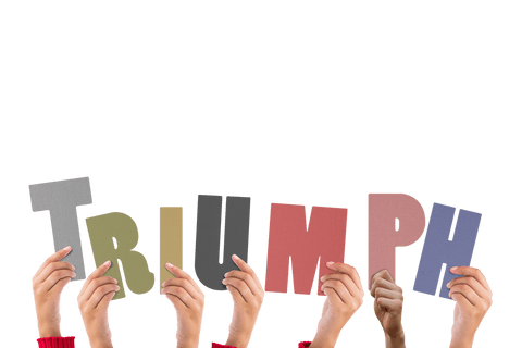 Diverse Hands Holding Triumph Text on Transparent Background - Download Free Stock Videos Pikwizard.com