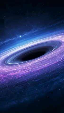 Vertical Video Showing Spinning Black Hole Accretion Disk with Luminous Spiral and Stars