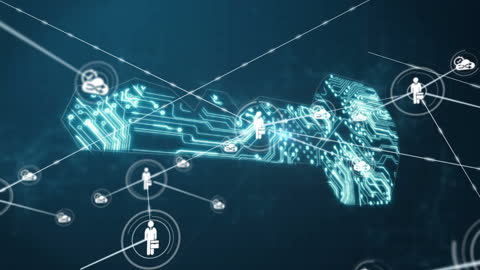 Digital Key and Network Connections in Cybersecurity Concept