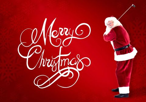 santa swinging golf club with merry christmas wishes - Download Free Stock Templates Pikwizard.com