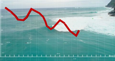 Data decline concept with graph over ocean