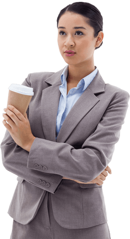 Confident Businesswoman Holding Coffee Transparent Background