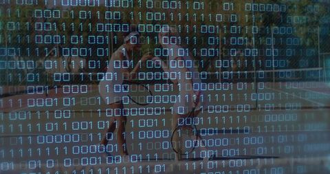 Binary Code Overlapping Tennis Friends on Court