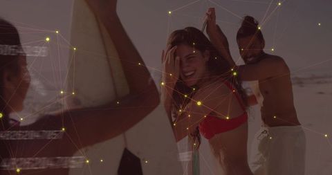 Young Surfers Enjoying Beach Fun in Vibrant Summer Day