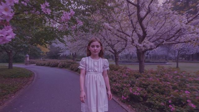 Graceful Girl in Beautiful Garden Surrounded by Blossoming Trees