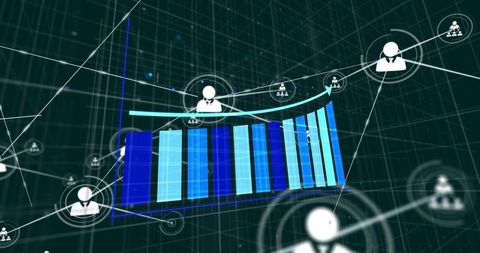 3d growth chart with connected user network visualizing data analytics and expansion