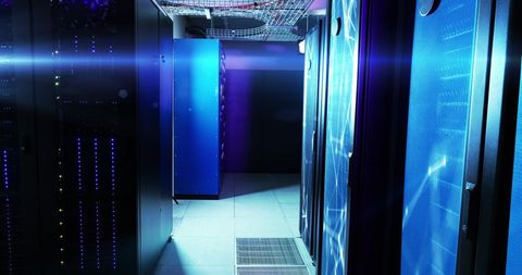 Futuristic Data Center with Dynamic Digital Overlay - Download Free Stock Images Pikwizard.com