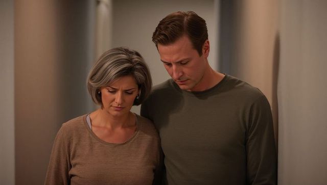Couple leaning together in quiet hallway conveying contemplation and emotional intimacy