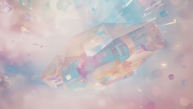 Floating Geometric Crystal Refracting Pastel Light