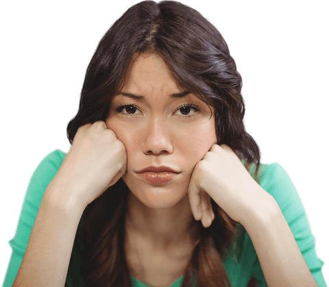 Transparent Upset Woman with Pouting Expression and Brown Hair
