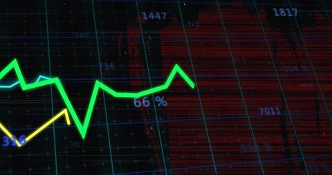 Financial Growth and Performance Analysis Graph on Digital Grid