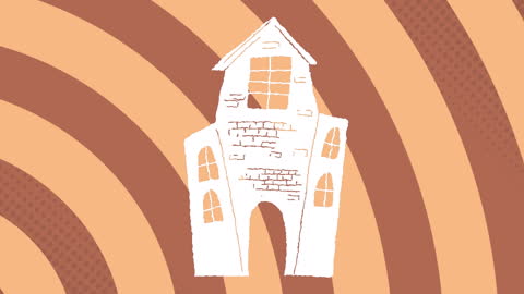 Whimsical Haunted House with Spiral Background