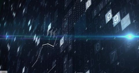 Futuristic Digital Interface with Glowing Grid Lines in Cyberspace