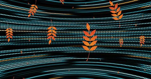Falling Leaves on Digital Abstract Backdrop