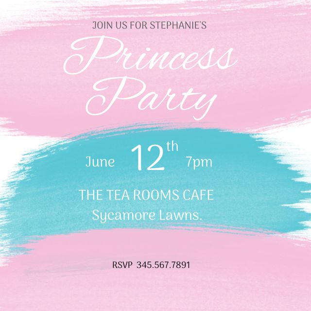 Princess-Themed Birthday Party Invite in Pink and Blue - Download Free Stock Templates Pikwizard.com