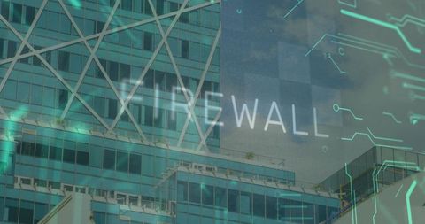 Abstract digital security landscape with modern skyscraper