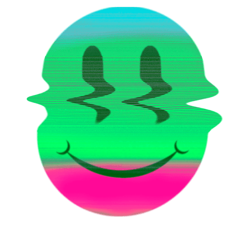 Glitchy gradient smiley icon on transparent backdrop