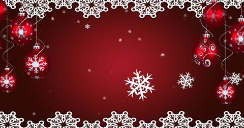 Festive Red Christmas Baubles and Snowflakes on Dark Background