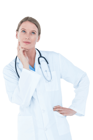 thoughtful doctor pondering in white lab coat with stethoscope - Download Free Stock Videos Pikwizard.com