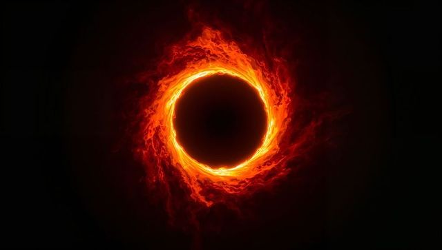 Fiery Plasma Ring Encircling Black Void in Deep Space