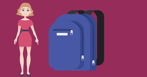 Animated Woman Presenting School Backpack Illustration
