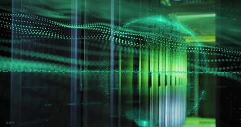 Green Digital Data Wave Flowing Through Server Room - Download Free Stock Images Pikwizard.com
