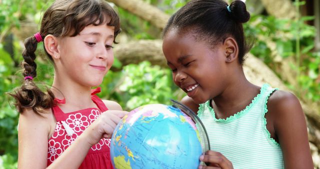 Diverse Children Exploring Globe Outdoors, Learning Geography - Download Free Stock Images Pikwizard.com