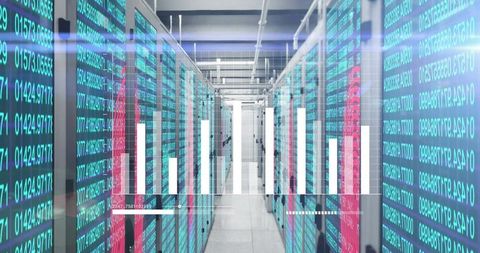 Futuristic Data Center with Holographic Interface and Digital Overlays